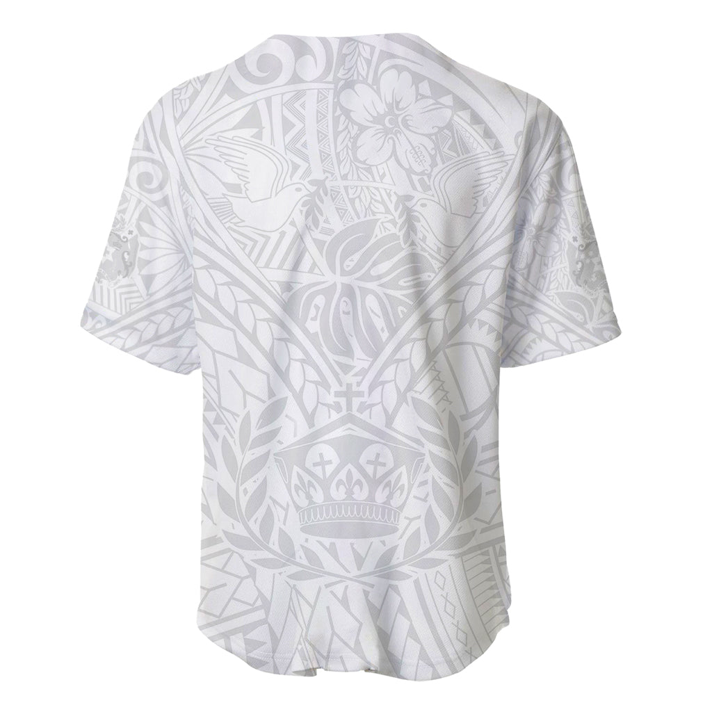 Tonga White Sunday Baseball Jersey Polynesian Plumeria Tribal Simple LT9 - Wonder Print Shop