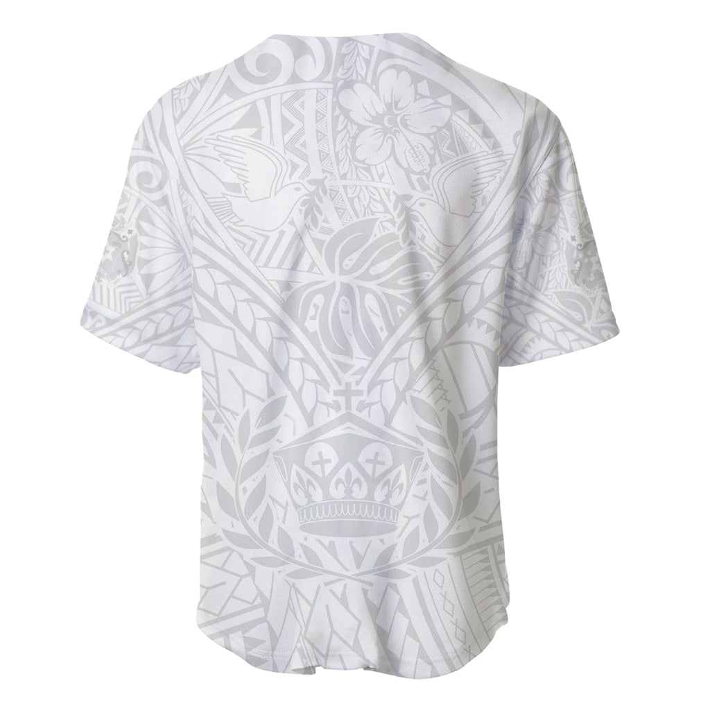 Tonga White Sunday Baseball Jersey Polynesian Plumeria Tribal Simple LT9 - Wonder Print Shop