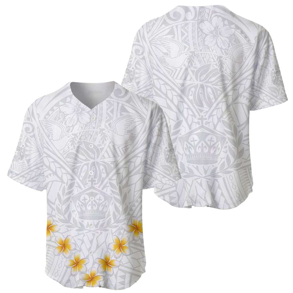 Tonga White Sunday Baseball Jersey Polynesian Plumeria Tribal Simple LT9 - Wonder Print Shop