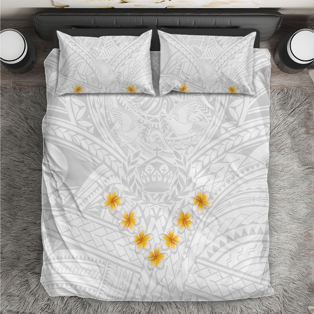 Tonga White Sunday Bedding Set Polynesian Plumeria Tribal Simple LT9 - Wonder Print Shop