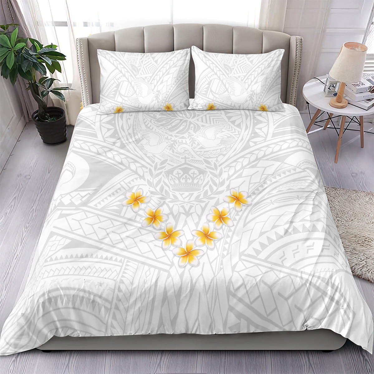Tonga White Sunday Bedding Set Polynesian Plumeria Tribal Simple LT9 - Wonder Print Shop