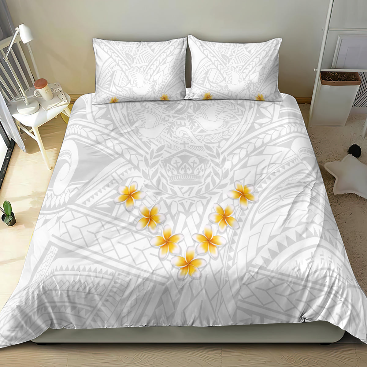 Tonga White Sunday Bedding Set Polynesian Plumeria Tribal Simple LT9 - Wonder Print Shop