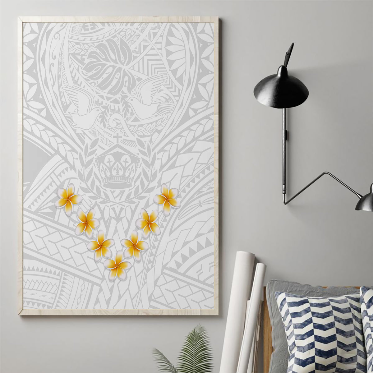 Tonga White Sunday Canvas Wall Art Polynesian Plumeria Tribal Simple LT9 - Wonder Print Shop