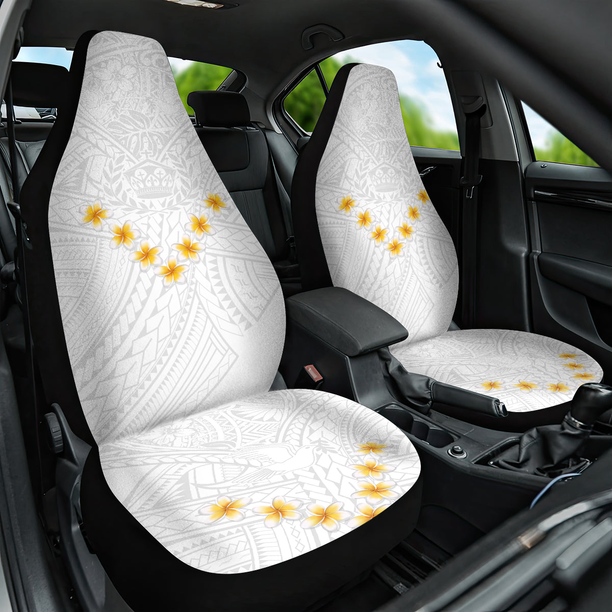 Tonga White Sunday Car Seat Cover Polynesian Plumeria Tribal Simple LT9 - Wonder Print Shop