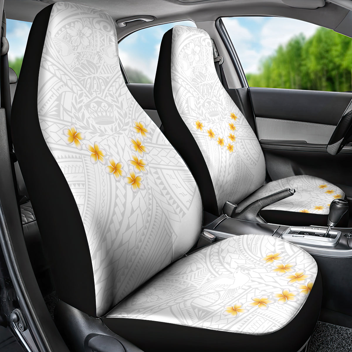 Tonga White Sunday Car Seat Cover Polynesian Plumeria Tribal Simple LT9 - Wonder Print Shop