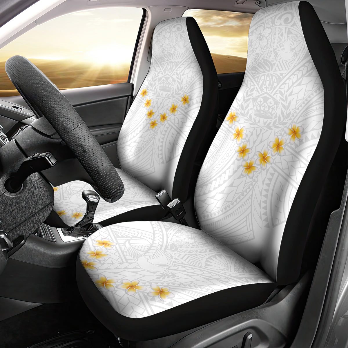 Tonga White Sunday Car Seat Cover Polynesian Plumeria Tribal Simple LT9 - Wonder Print Shop