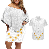 Tonga White Sunday Couples Matching Off Shoulder Short Dress and Hawaiian Shirt Polynesian Plumeria Tribal Simple LT9 - Wonder Print Shop