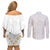 Tonga White Sunday Couples Matching Off Shoulder Short Dress and Long Sleeve Button Shirts Polynesian Plumeria Tribal Simple LT9 - Wonder Print Shop