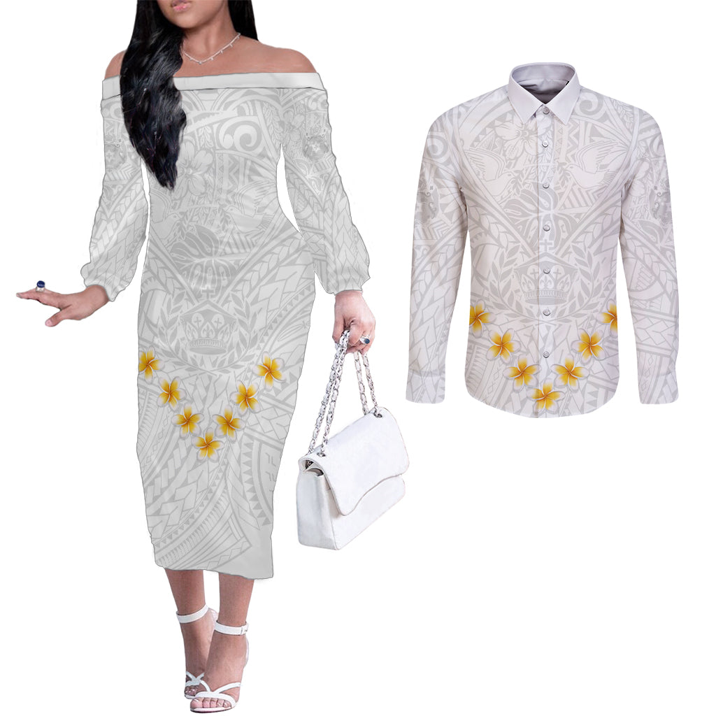 tonga-white-sunday-couples-matching-off-the-shoulder-long-sleeve-dress-and-long-sleeve-button-shirts-polynesian-plumeria-tribal-simple