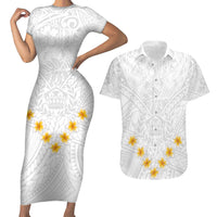 Tonga White Sunday Couples Matching Short Sleeve Bodycon Dress and Hawaiian Shirt Polynesian Plumeria Tribal Simple LT9 - Wonder Print Shop
