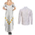 Tonga White Sunday Couples Matching Summer Maxi Dress and Long Sleeve Button Shirts Polynesian Plumeria Tribal Simple LT9 - Wonder Print Shop