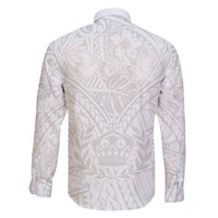 Tonga White Sunday Family Matching Long Sleeve Bodycon Dress and Hawaiian Shirt Polynesian Plumeria Tribal Simple LT9 - Wonder Print Shop