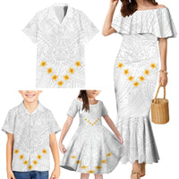 Tonga White Sunday Family Matching Mermaid Dress and Hawaiian Shirt Polynesian Plumeria Tribal Simple LT9 - Wonder Print Shop