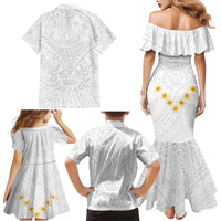 Tonga White Sunday Family Matching Mermaid Dress and Hawaiian Shirt Polynesian Plumeria Tribal Simple LT9 - Wonder Print Shop