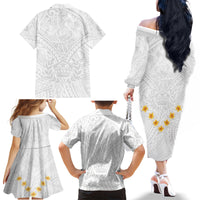 Tonga White Sunday Family Matching Off Shoulder Long Sleeve Dress and Hawaiian Shirt Polynesian Plumeria Tribal Simple - Wonder Print Shop