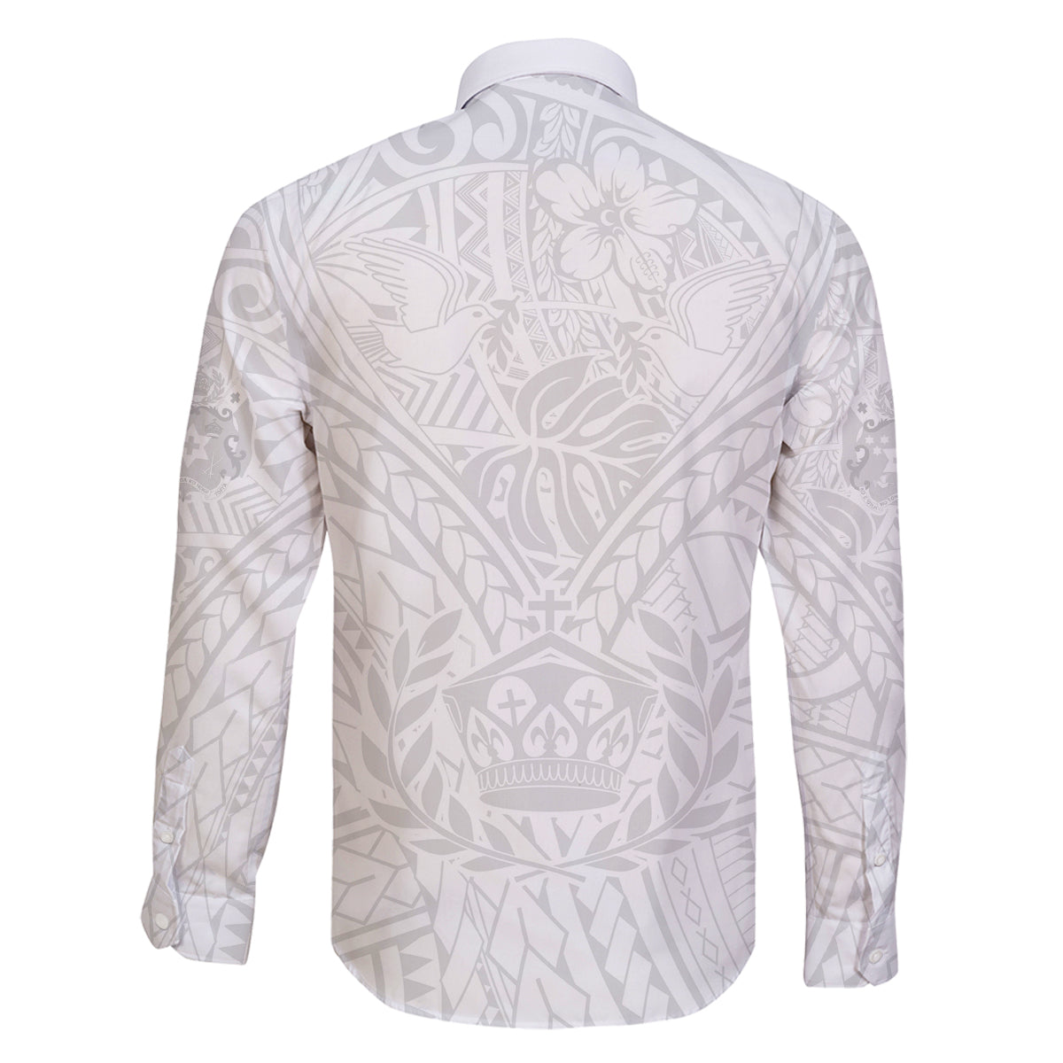 Tonga White Sunday Family Matching Off Shoulder Long Sleeve Dress and Hawaiian Shirt Polynesian Plumeria Tribal Simple - Wonder Print Shop