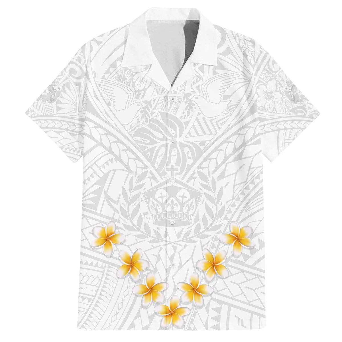 Tonga White Sunday Family Matching Off Shoulder Short Dress and Hawaiian Shirt Polynesian Plumeria Tribal Simple LT9 - Wonder Print Shop