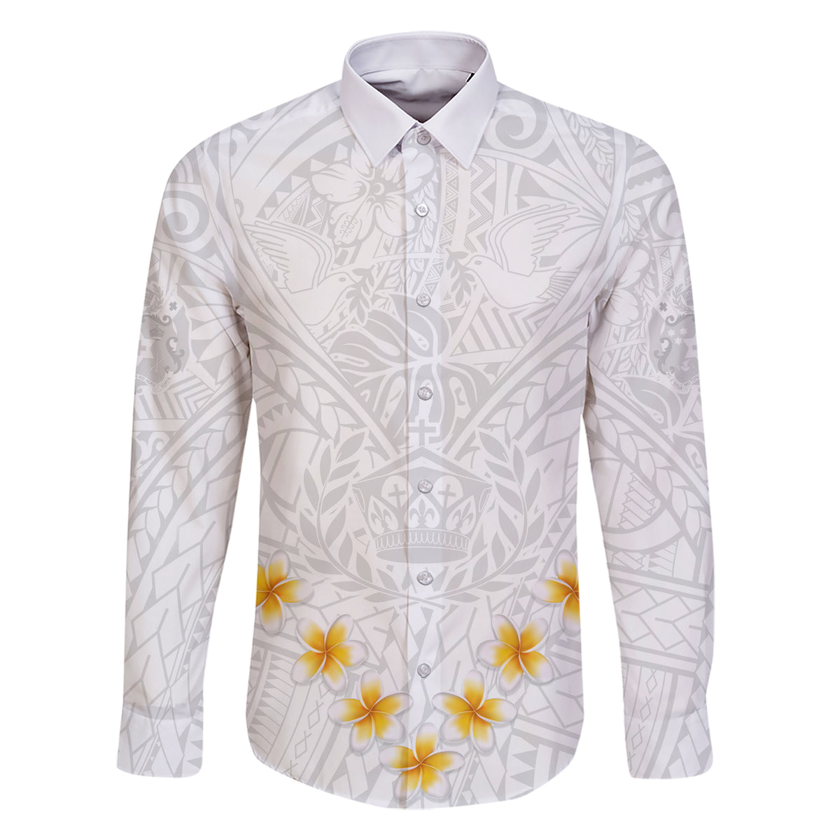 Tonga White Sunday Family Matching Short Sleeve Bodycon Dress and Hawaiian Shirt Polynesian Plumeria Tribal Simple - Wonder Print Shop