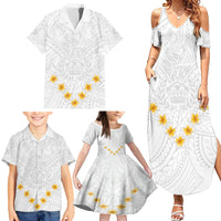 Tonga White Sunday Family Matching Summer Maxi Dress and Hawaiian Shirt Polynesian Plumeria Tribal Simple - Wonder Print Shop