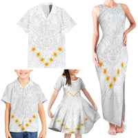 Tonga White Sunday Family Matching Tank Maxi Dress and Hawaiian Shirt Polynesian Plumeria Tribal Simple - Wonder Print Shop