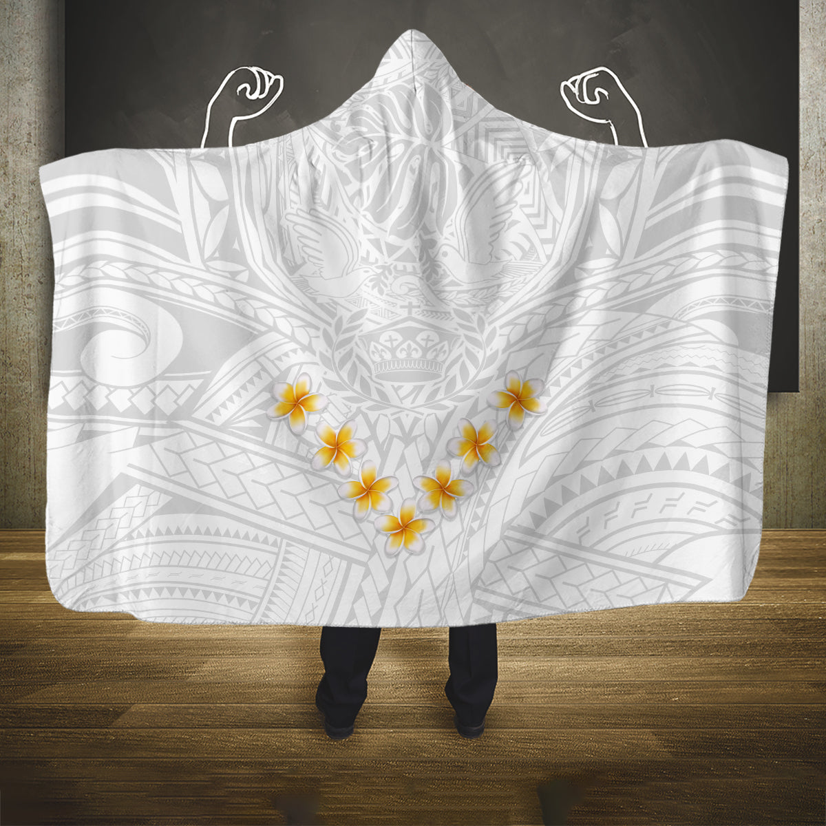 tonga-white-sunday-hooded-blanket-polynesian-plumeria-tribal-simple