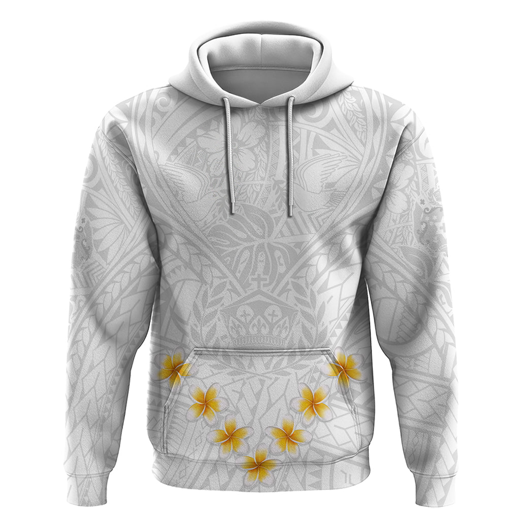 Tonga White Sunday Hoodie Polynesian Plumeria Tribal Simple - Wonder Print Shop