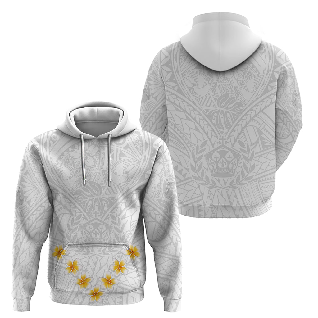 Tonga White Sunday Hoodie Polynesian Plumeria Tribal Simple - Wonder Print Shop