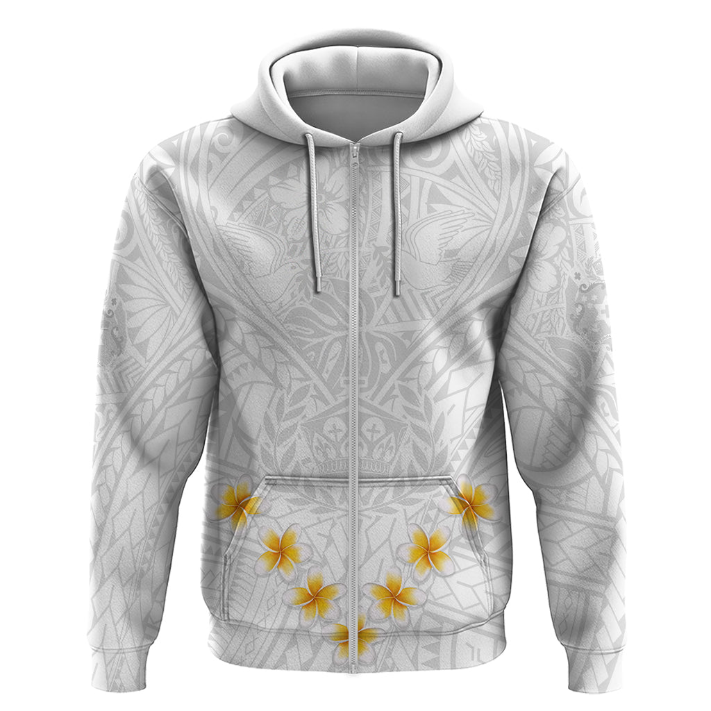 Tonga White Sunday Hoodie Polynesian Plumeria Tribal Simple - Wonder Print Shop