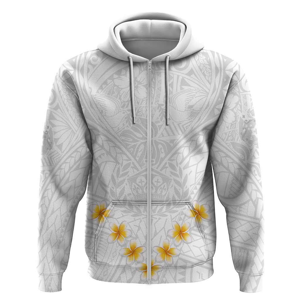 Tonga White Sunday Hoodie Polynesian Plumeria Tribal Simple - Wonder Print Shop