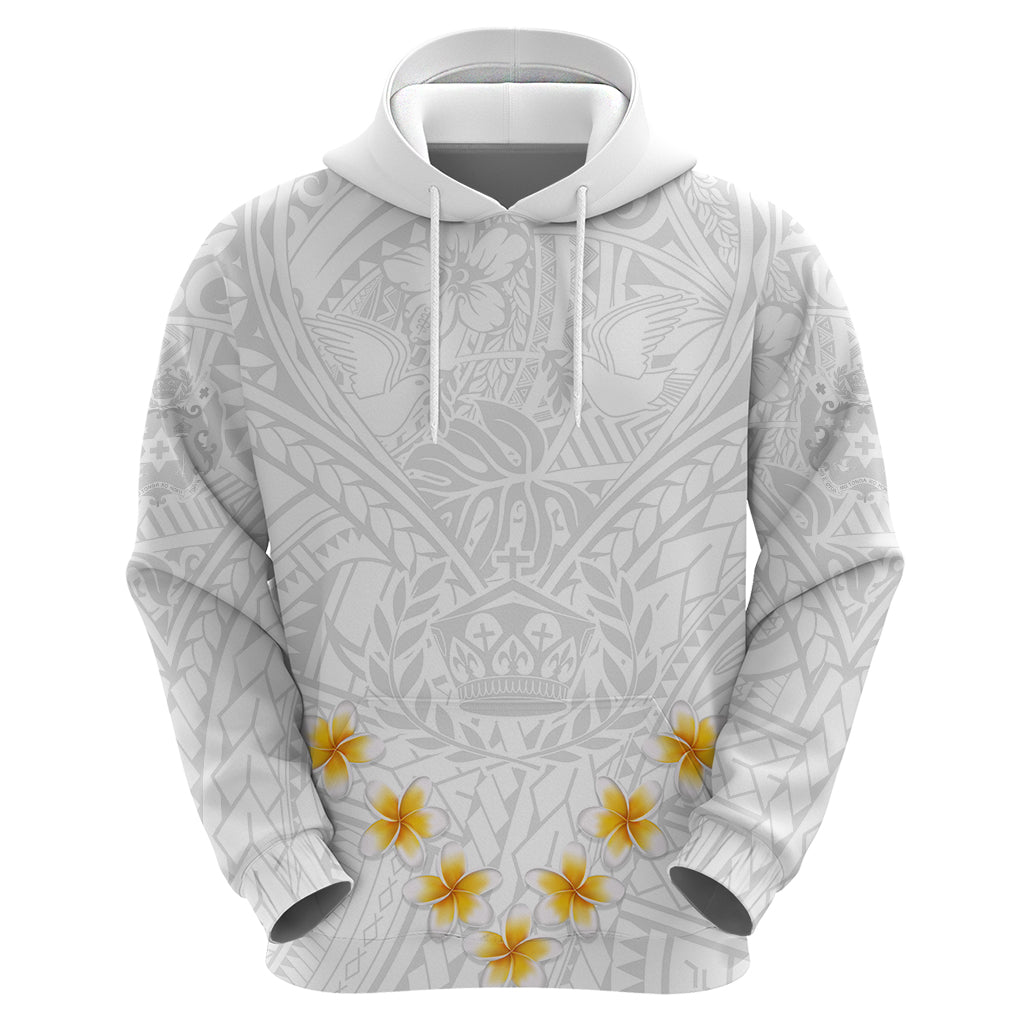 Tonga White Sunday Hoodie Polynesian Plumeria Tribal Simple - Wonder Print Shop