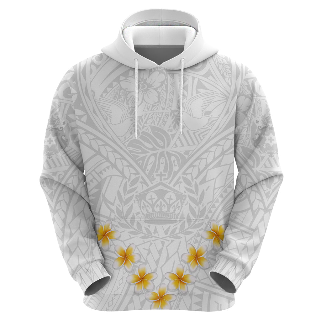 Tonga White Sunday Hoodie Polynesian Plumeria Tribal Simple - Wonder Print Shop