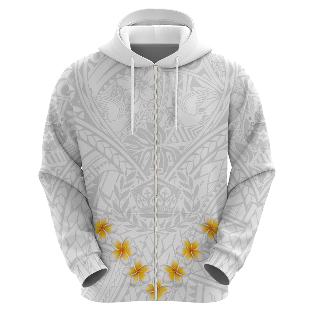 Tonga White Sunday Hoodie Polynesian Plumeria Tribal Simple - Wonder Print Shop