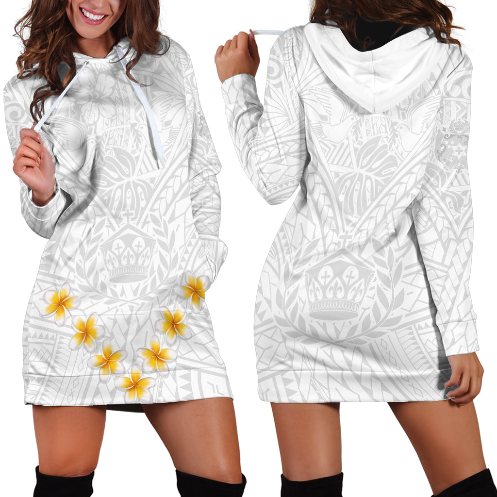 Tonga White Sunday Hoodie Dress Polynesian Plumeria Tribal Simple - Wonder Print Shop