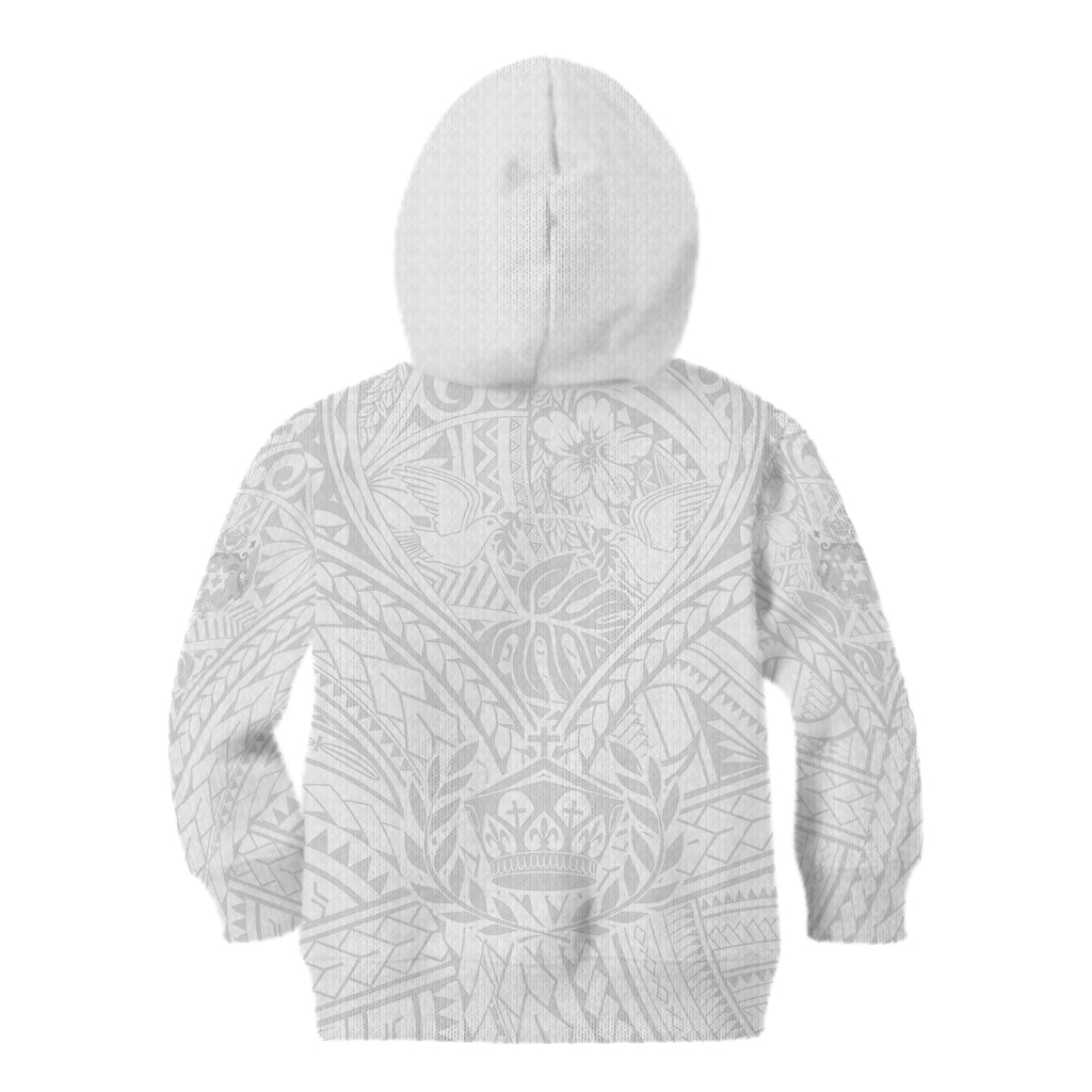 Tonga White Sunday Kid Hoodie Polynesian Plumeria Tribal Simple - Wonder Print Shop