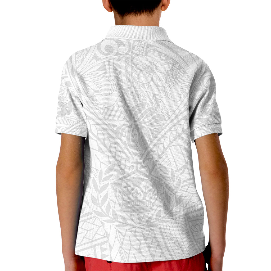 Tonga White Sunday Kid Polo Shirt Polynesian Plumeria Tribal Simple - Wonder Print Shop