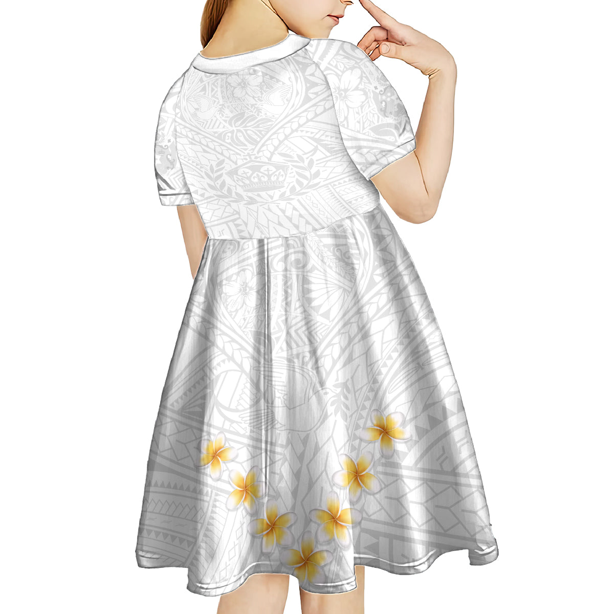 Tonga White Sunday Kid Short Sleeve Dress Polynesian Plumeria Tribal Simple - Wonder Print Shop