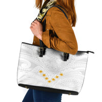 Tonga White Sunday Leather Tote Bag Polynesian Plumeria Tribal Simple - Wonder Print Shop