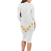 Tonga White Sunday Long Sleeve Bodycon Dress Polynesian Plumeria Tribal Simple - Wonder Print Shop