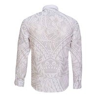 Tonga White Sunday Long Sleeve Button Shirt Polynesian Plumeria Tribal Simple - Wonder Print Shop