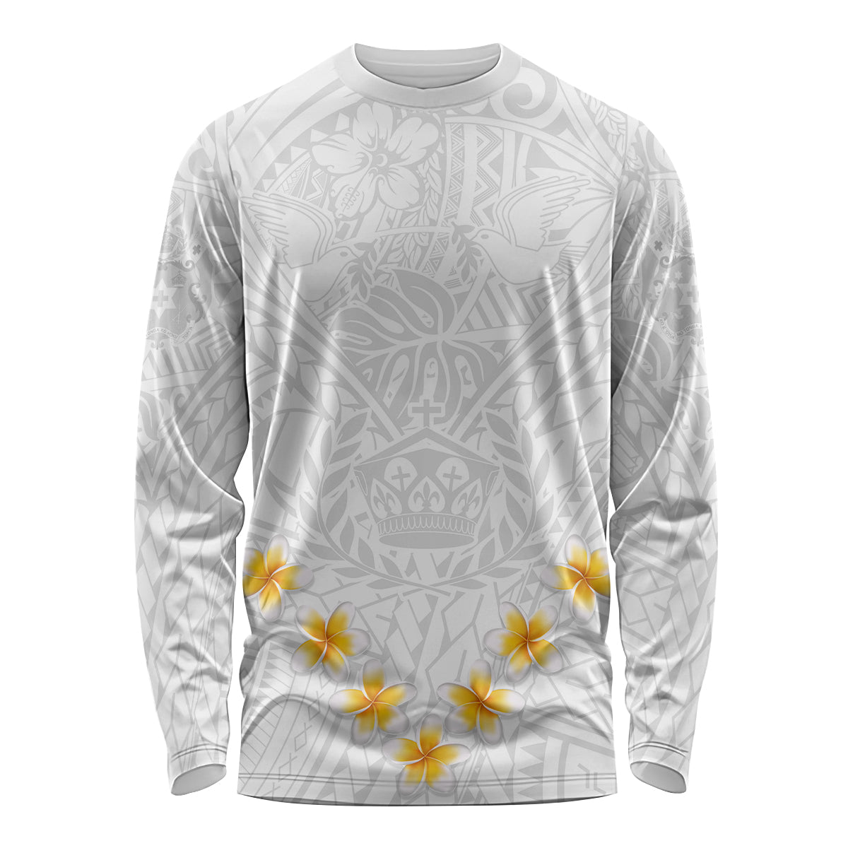 Tonga White Sunday Long Sleeve Shirt Polynesian Plumeria Tribal Simple - Wonder Print Shop