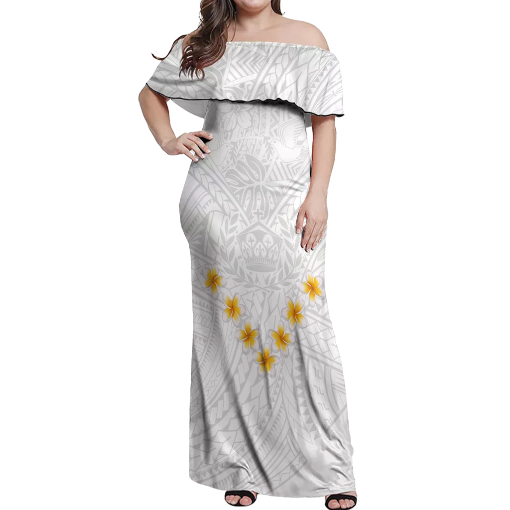 Tonga White Sunday Off Shoulder Maxi Dress Polynesian Plumeria Tribal Simple - Wonder Print Shop