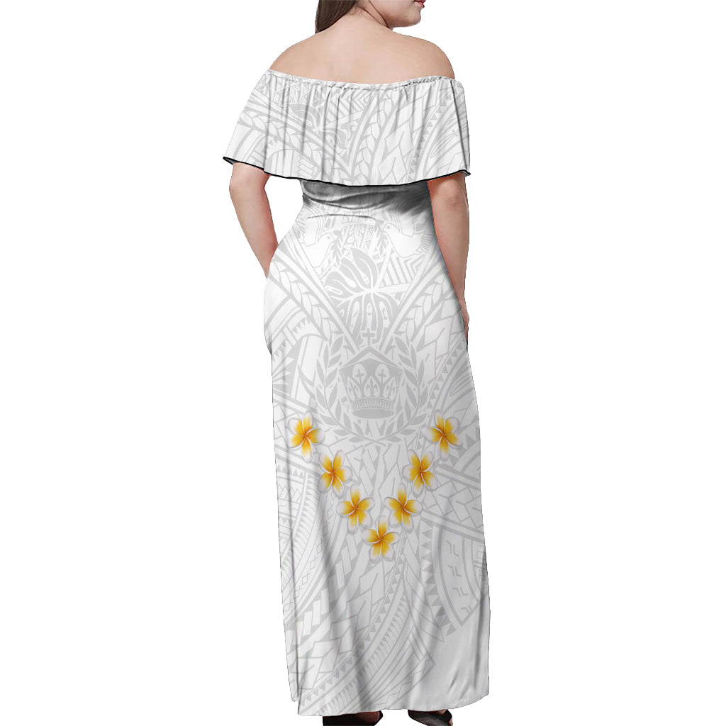 Tonga White Sunday Off Shoulder Maxi Dress Polynesian Plumeria Tribal Simple - Wonder Print Shop