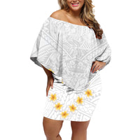 Tonga White Sunday Off Shoulder Short Dress Polynesian Plumeria Tribal Simple - Wonder Print Shop