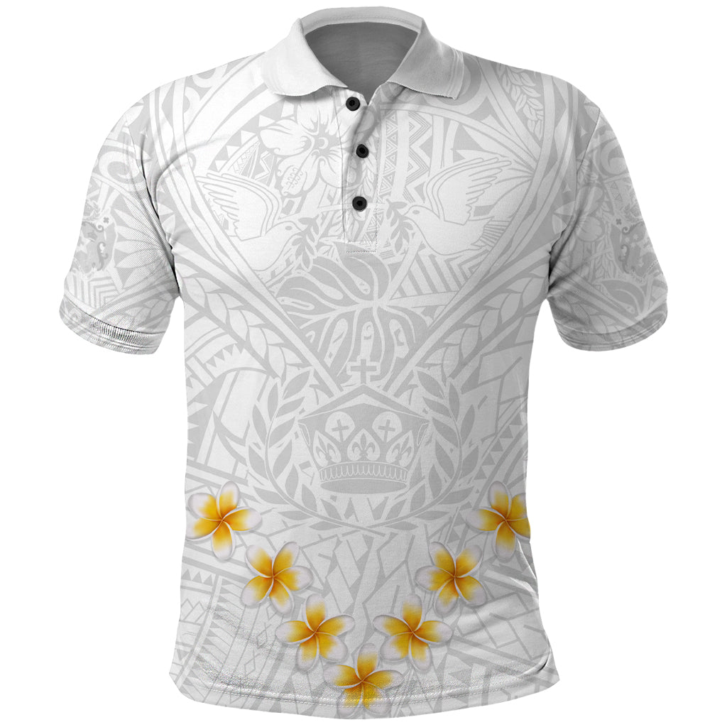 Tonga White Sunday Polo Shirt Polynesian Plumeria Tribal Simple - Wonder Print Shop