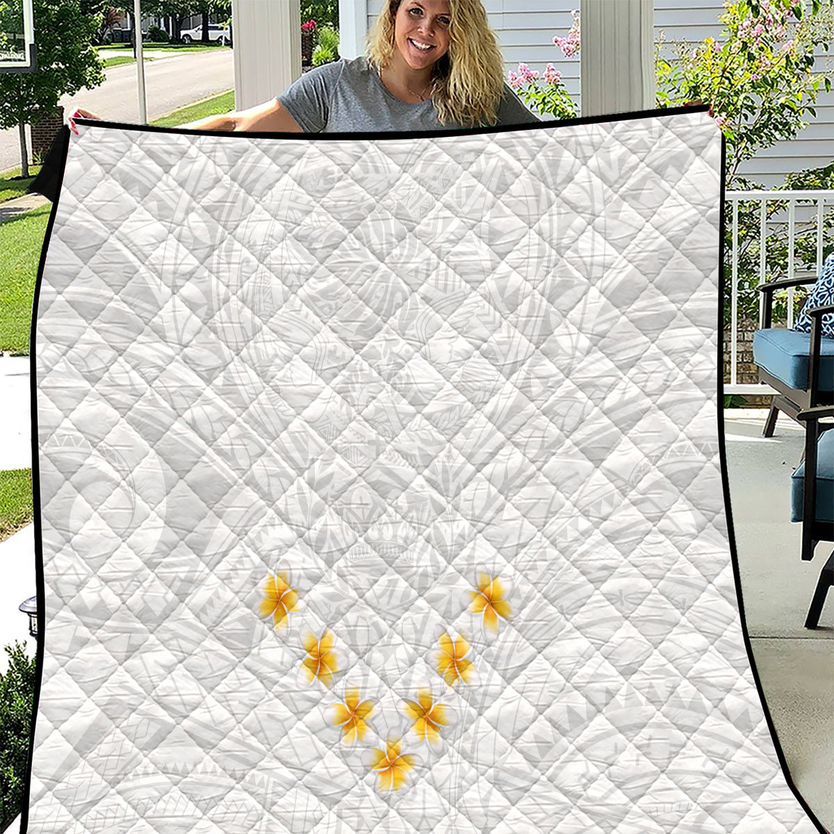 Tonga White Sunday Quilt Polynesian Plumeria Tribal Simple - Wonder Print Shop