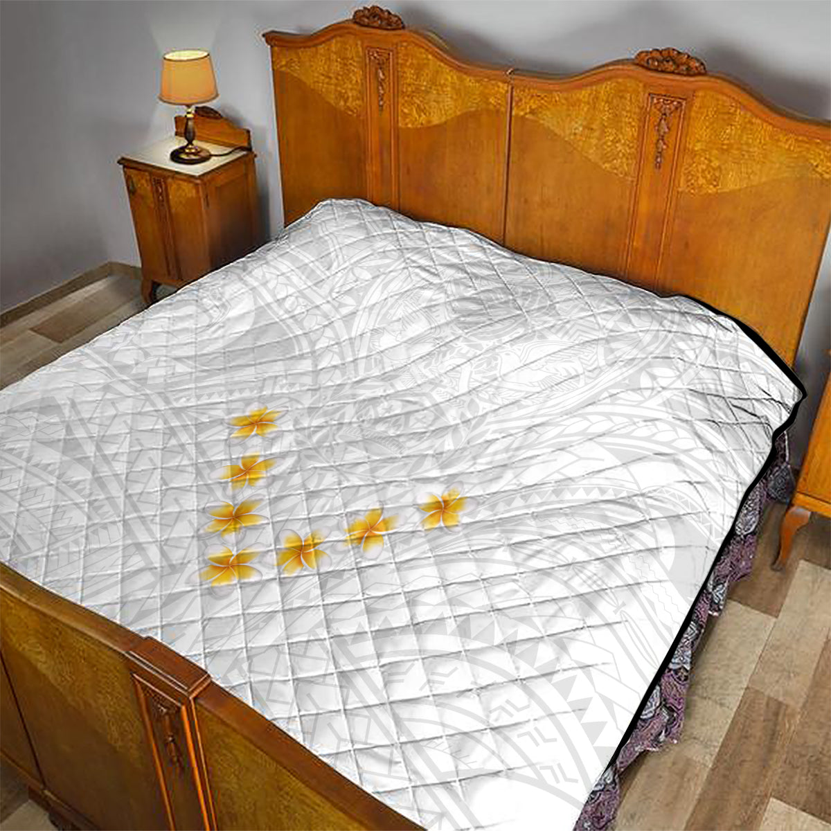 Tonga White Sunday Quilt Polynesian Plumeria Tribal Simple - Wonder Print Shop