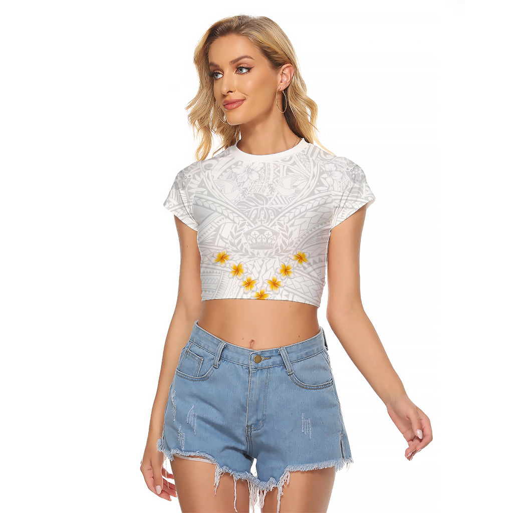 Tonga White Sunday Raglan Cropped T Shirt Polynesian Plumeria Tribal Simple - Wonder Print Shop