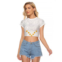 Tonga White Sunday Raglan Cropped T Shirt Polynesian Plumeria Tribal Simple - Wonder Print Shop