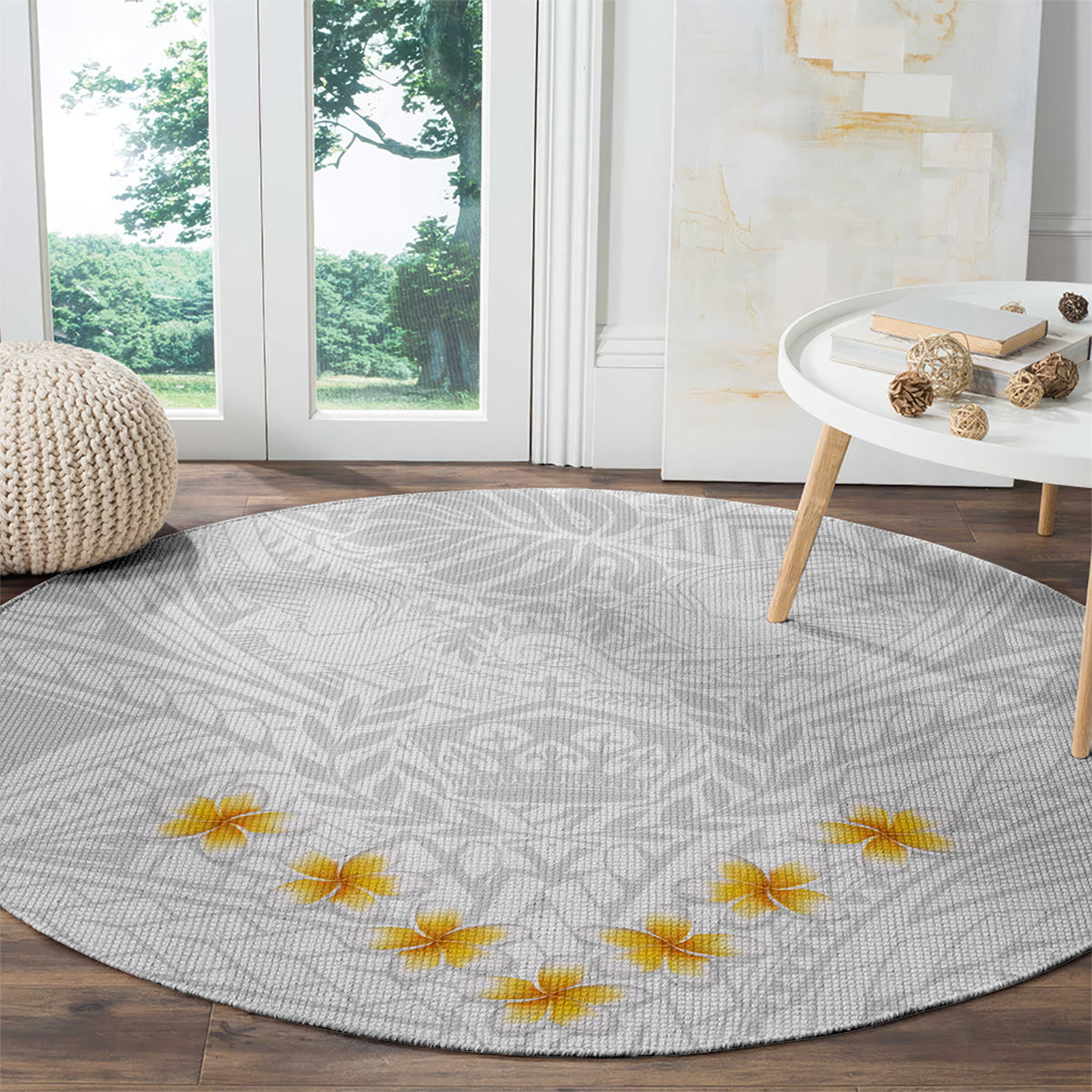 tonga-white-sunday-round-carpet-polynesian-plumeria-tribal-simple