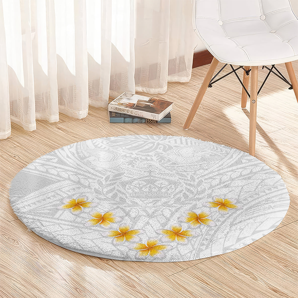 tonga-white-sunday-round-carpet-polynesian-plumeria-tribal-simple